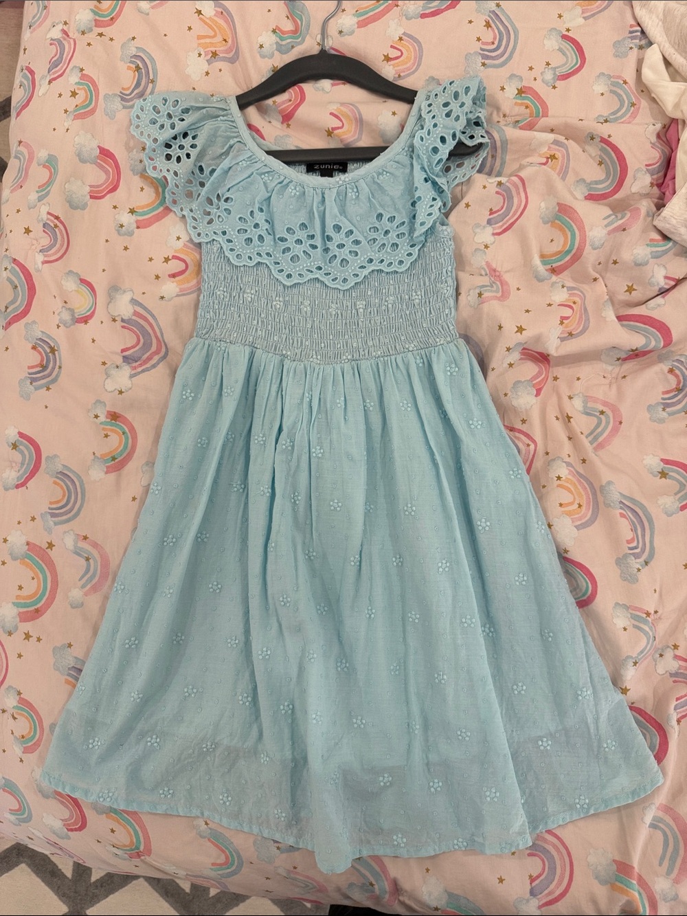 Zunie Light Blue Eyelet Ruffle Girls' Dress